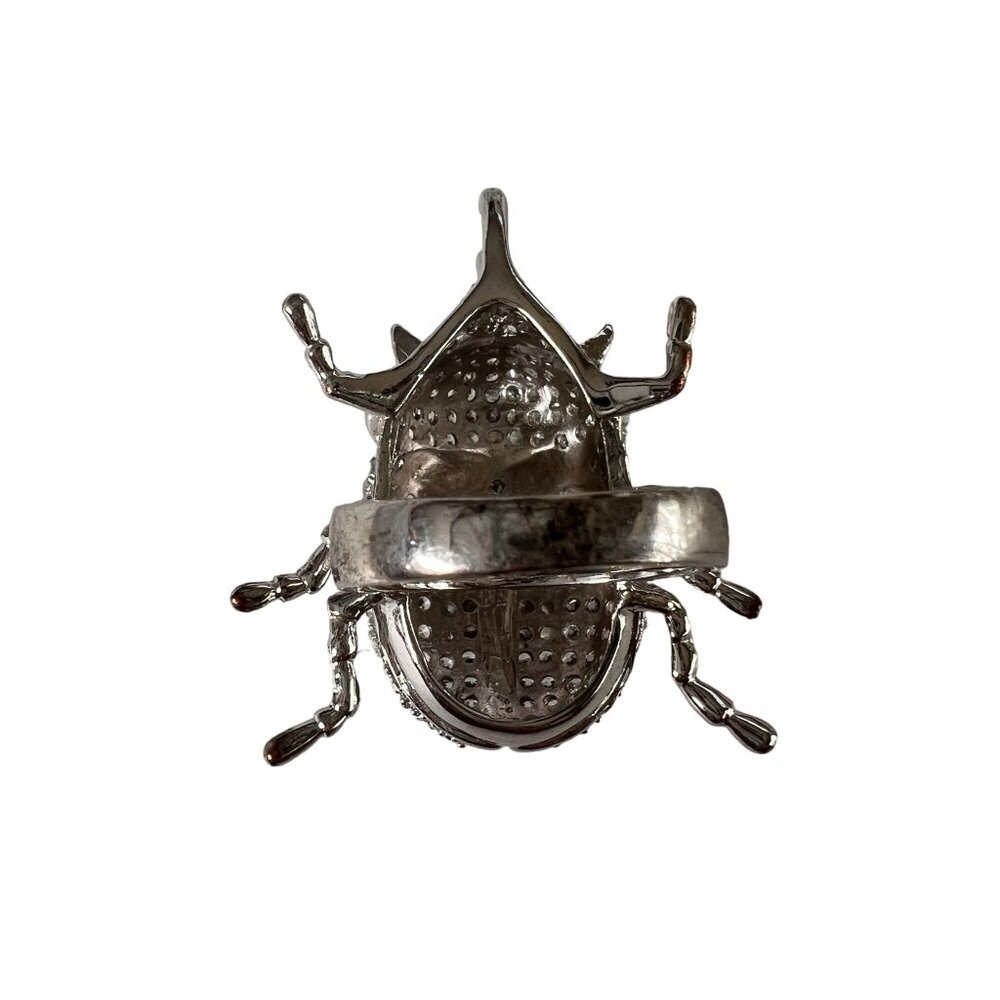 Anthropologie Oversized Sparkling Silver Beetle Scarab Ring Rhinestones … - Picture 4 of 6